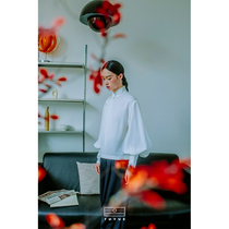 Tu Moon Design show white bubble sleeve handmade New Chinese button shirt autumn Lantern sleeve improved cheongsam top