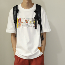 LH Store 2022SS Summer New T-shirt Male Abstract Cartoon Printed Loose Round Collar 100 Lovers Short Sleeves