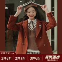 Linjou Lingjiu 2021 fall winter new vintage woolen coat womens tweed loose house blazer collar coat