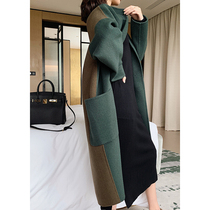 2020 autumn and winter Korean version of loose stitching color double-sided wool coat womens mid-length small cashmere wool coat