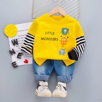 Boys and girls cartoon base long sleeve spring and autumn clothes children Net Red fashion casual foreign style Cute Cowboy suit