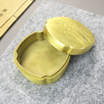 Brass Wenfang Four Treasure Ink Cartridges Seal Engraving Lotus Brush Calligraphy Bronze Ink Stone Printed Clay Fig.