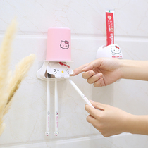 Cute childrens mouthwash cup set toothbrush holder squeeze toothpaste suction Wall toilet toothbrush holder storage rack