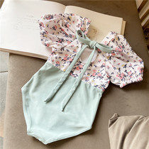 New ins floral girls children swimsuit one-piece cute fashion spa vacation swimsuit princess bubble sleeves