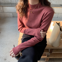 Hong Kong semi-turtleneck sweater womens sweater 2020 autumn and winter new Korean version of chic slim slim inner tie bottoming shirt