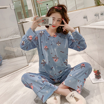 Pajamas womens spring and autumn ins wind gold velvet long sleeves can be worn outside net Red Hong Kong tide brand coral velvet sweet two-piece suit