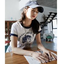 2020 Summer new trend Joker coat Korean version ins slim harbor flavor printing Super fire cec short sleeve T-shirt female