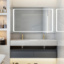 Jing Yi intelligent double basin bathroom cabinet combination solid wood hand washing basin cabinet toilet washing table modern simple