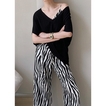 Mogas heavy silk fried street BI into 100 mulberry silk DU Jiading spinning zebra pattern skirt suspenders trousers