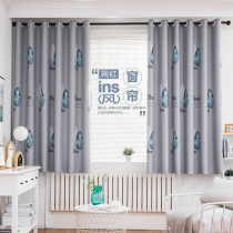 2020 New Curtain Finished Bedroom Small Window Short Curtain Free Punch Installation All Nordic Simple Shading Curtain Fabric