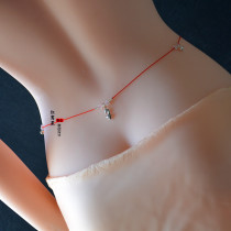Zhaotaohua Wangtaohua red rope waist rope female light body close-fitting ultra-fine sexy waist chain Pink crystal sterling silver fox bells