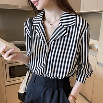 European station Ocnltiy striped shirt womens autumn new top with thin chiffon shirt sunscreen jacket