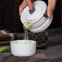 Pengchen ceramics new 1 person one pot two cups quick cup outdoor high white travel tea set portable kung fu set