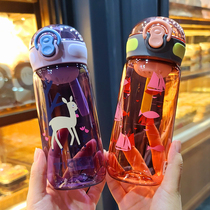 Children Plastic Water Cups Students Space Cups Men And Women Sports Portable Tea Cups Anti-Fall Straight Drinking Cups Summer Kettle