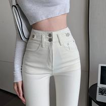European Station 2021 Spring New White Jeans Womens Skinny Fashion High Waist Nine Stretch Pencil Pants