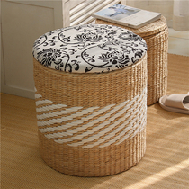 Containing stool storage stool Home Vine Woven Short Stool Table Side Solid Wood Small Round Stool in the doorway can be put on a shoe changing stool