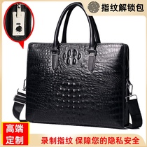 Briefcase mens business large-capacity simple leather crocodile pattern fingerprint unlock handbag password shoulder messenger bag