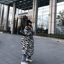 2021 fashion zebra coat female net red winter thickened medium long loose wool coat female