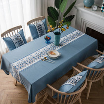 Solid color fabric tablecloth Chinese waterproof and oil-proof wash-in cotton and linen Nordic light luxury coffee table Rectangular tablecloth table cloth