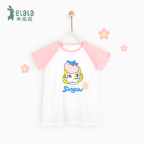 Lala cotton childrens nightgown girl Summer thin suspender dress Princess little girl baby parent-child cute pajamas