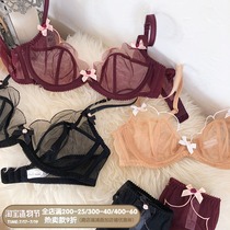 Sexy Petal Ultra-thin mesh Lace Underwire Gathered bra Set Full transparent underwear See-through bra