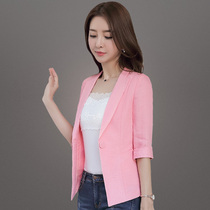 2021 Spring and Autumn new short seven-sleeved small suit womens coat cotton linen small casual suit top thin