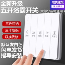 Household yuba switch five-open bathroom heater Bathroom air heating five-in-one 86 universal key switch