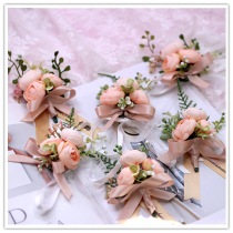 Forest champagne color Bride and groom wedding corsage Wrist flower Full set Bridesmaid Business annual best man lapel flower