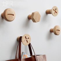 Big Craftsman style personality simple wall decoration pendant wooden mini button coat adhesive hook living room non-perforated wall wall hanging