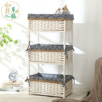 Straw storage cabinet Drawer storage cabinet Rattan bedroom toy finishing Childrens solid wood storage multi-layer