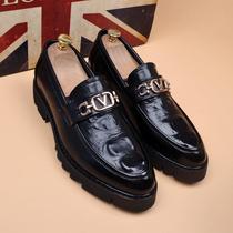 Block adds tall scalp shoes men business leisure thick soles leather pine shoes black wedding shoes