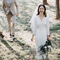 French spring and summer long-sleeved long-sleeved banquet registration certificate welcome yarn tour small white skirt light wedding evening dress