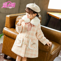 Childrens tweed coat Korean version 2021 winter coat medium long thick coat lady style girls woolen cotton jacket