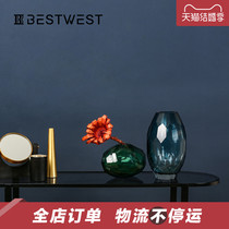 BEST WEST Light Extravagant Glass Dwarf Vase Blue Retro Thickening Upscale Art Sensation Small Caliber Flower Arrangement Pendulum