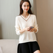 2021 early spring new sweater womens pullover short Korean loose spring and autumn long-sleeved V-neck small fresh sweater