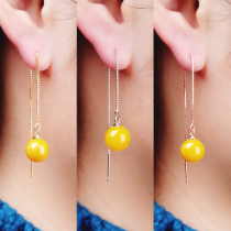 S925 sterling silver round bead ear wire empty tray inlaid pearl beeswax Amber turquoise box chain earring EAR thread support