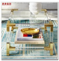 (Recommended by net celebrity)Exquisite transparent acrylic coffee table Plexiglass material Mirror titanium gold metal angle
