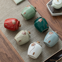 Porcelain Hengtang Kiln Tea Jar Small Portable Ceramic Storage Tank Aluminum Alloy Cover Sealed Tank Moisture-proof Tea Box Warehouse