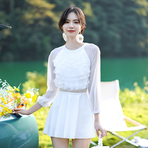 Bathing Spa Swimsuit Womens Slim Belly Covering One-piece Dress Long Sleeve Sunscreen Fashionable Small Breast Push-up Conservative 2022 New