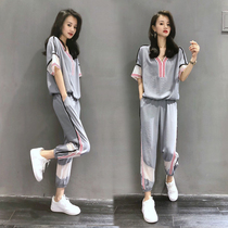 European station Leisure set womens summer clothes 2021 new fashion foreign style short sleeve age reduction sports two-piece European tide