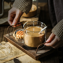 High borosilicate heat-resistant household water cup with handle Large mouth glass teacup female with lid spoon Coffee cup anti-scalding