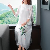 Improved version of cheongsam female retro Chinese style tea clothing summer dress female Zen art fairy big size fat mm dress
