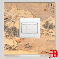 Classical Chinese glass switch socket protection patch switch living room decoration painting 7
