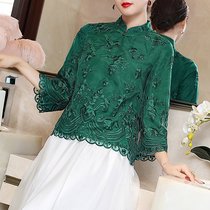 Tang suit womens autumn and winter improved cheongsam retro Chinese style embroidery short tea suit loose Chinese oblique flap buckle top
