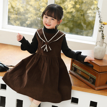 Childrens college style lapel vest skirt 2022 spring new style female treasure sleeveless A-line skirt girls fashion tank top skirt