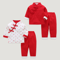 Spring and autumn baby full moon 100 days clothes cotton thin Chinese childrens male and female baby Tang suit one year old dress