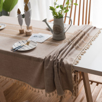 INS style Japanese cotton linen hipster tablecloth literary round table coffee table table fabric rectangular tablecloth