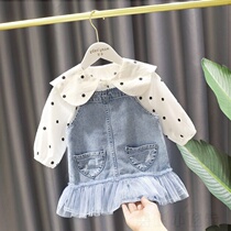 Female Baby Cute Braces Skirt 2020 children Spring fit Han version Dress Girl Denim Girl denim Skirt Dress Dress