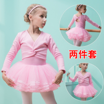Binnashi childrens dance clothing winter plus velvet long sleeve girl Chinese dance practice dress girl ballet skirt coat
