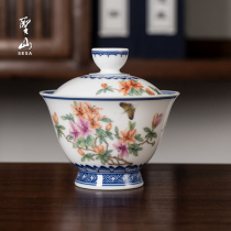 Jingdezhen blue and white pastel ceramic bowl hand-painted rhododendron butterfly kung fu tea set single cup tea cup tea bowl